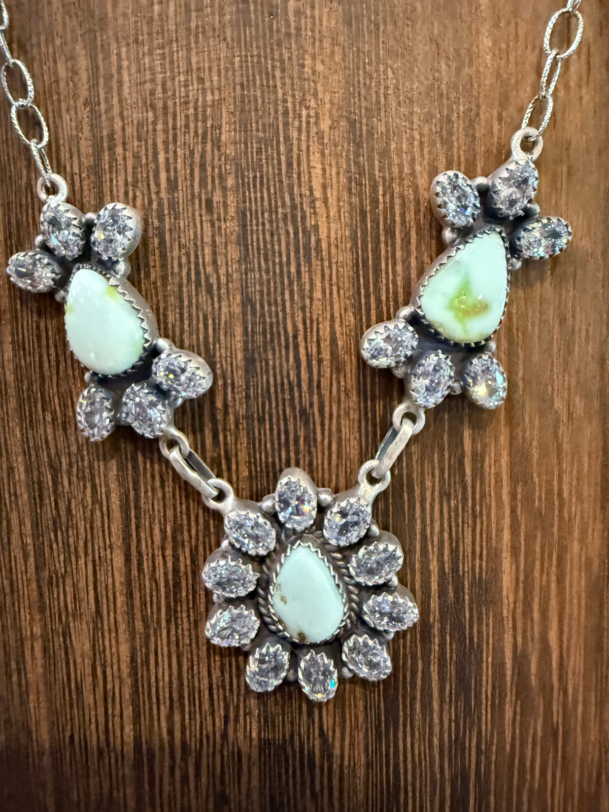 Palomino Turquoise Gemstone and Cubic Zirconia Lariat or Choker Necklace in Sterling Silver 20 Inch Adjustable
