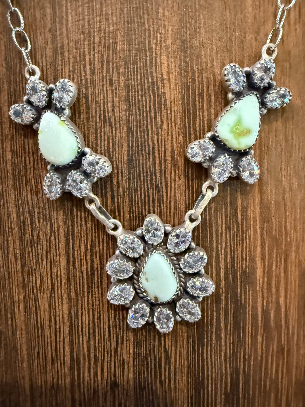 Palomino Turquoise Gemstone and Cubic Zirconia Lariat or Choker Necklace in Sterling Silver 20 Inch Adjustable