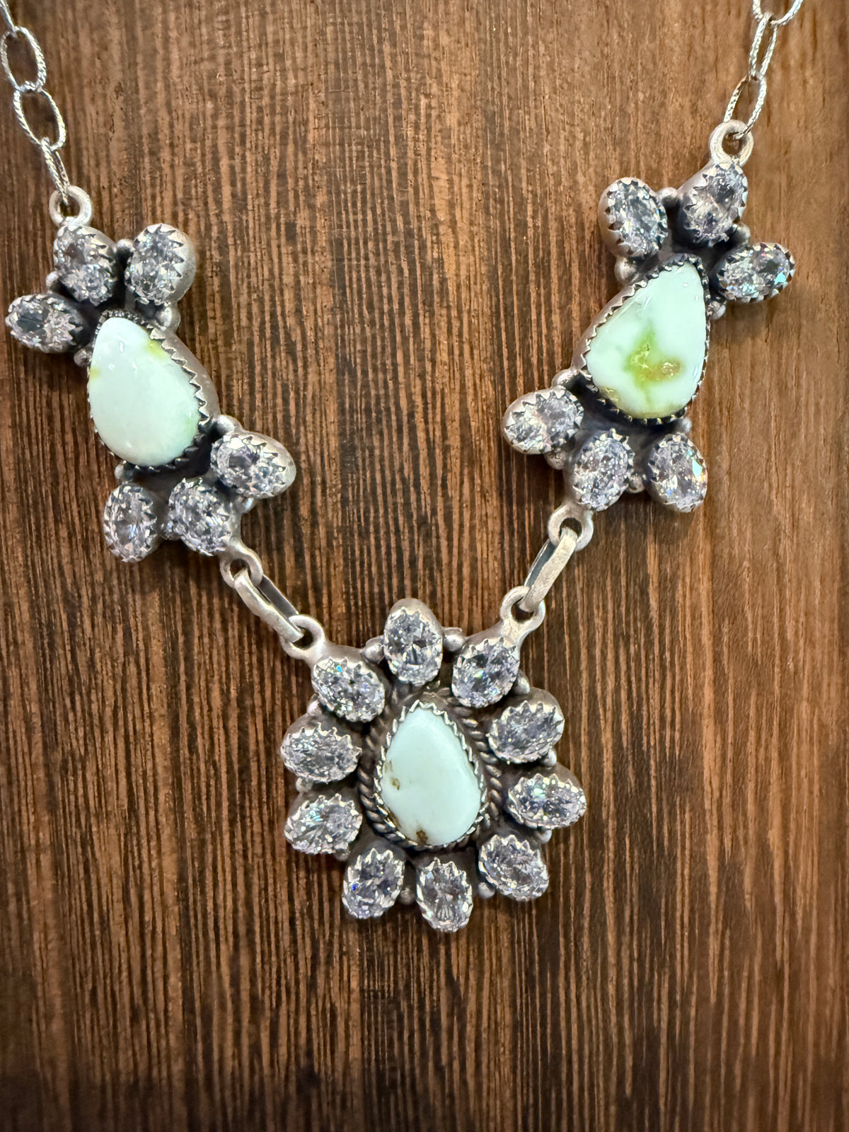 Palomino Turquoise Gemstone and Cubic Zirconia Lariat or Choker Necklace in Sterling Silver 20 Inch Adjustable