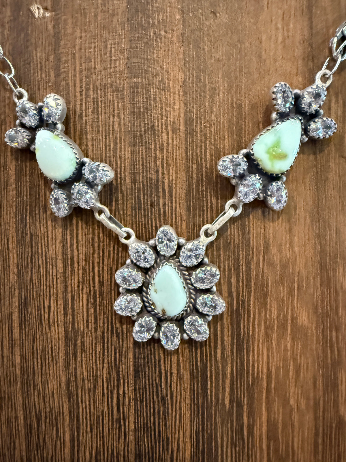 Palomino Turquoise Gemstone and Cubic Zirconia Lariat or Choker Necklace in Sterling Silver 20 Inch Adjustable