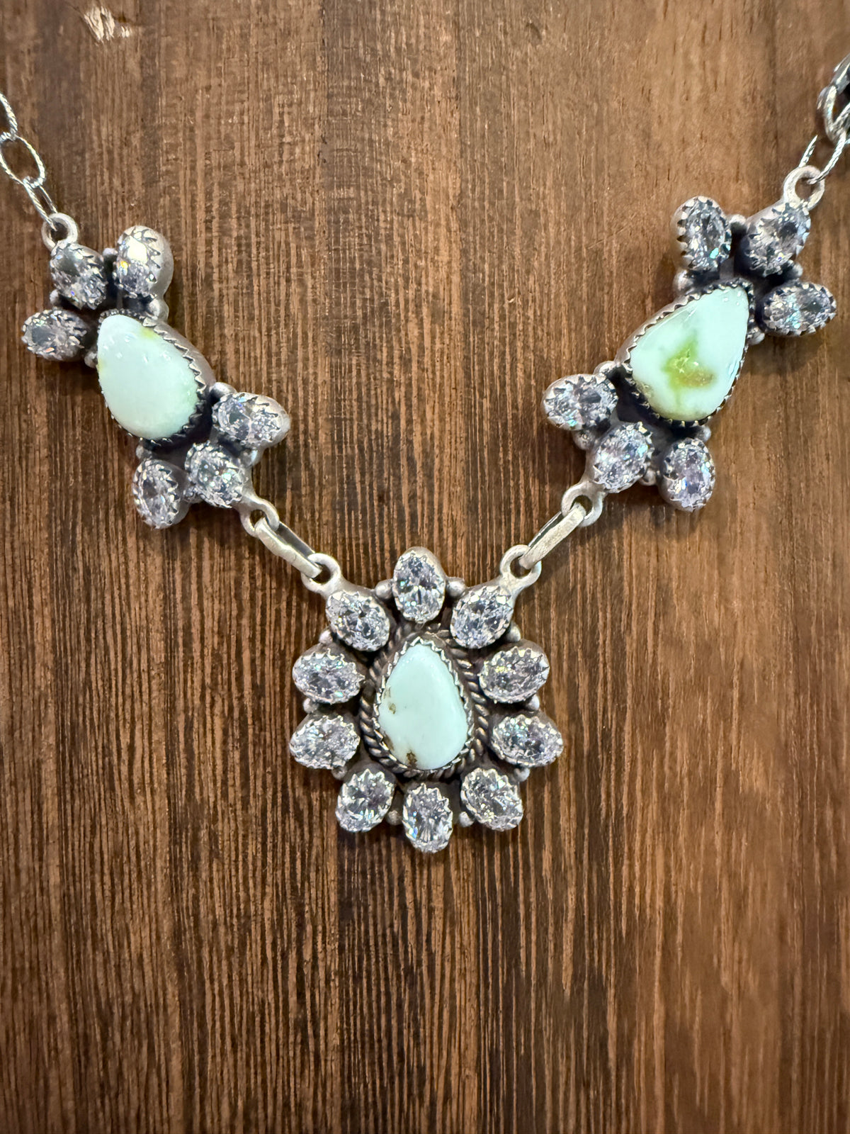 Palomino Turquoise Gemstone and Cubic Zirconia Lariat or Choker Necklace in Sterling Silver 20 Inch Adjustable