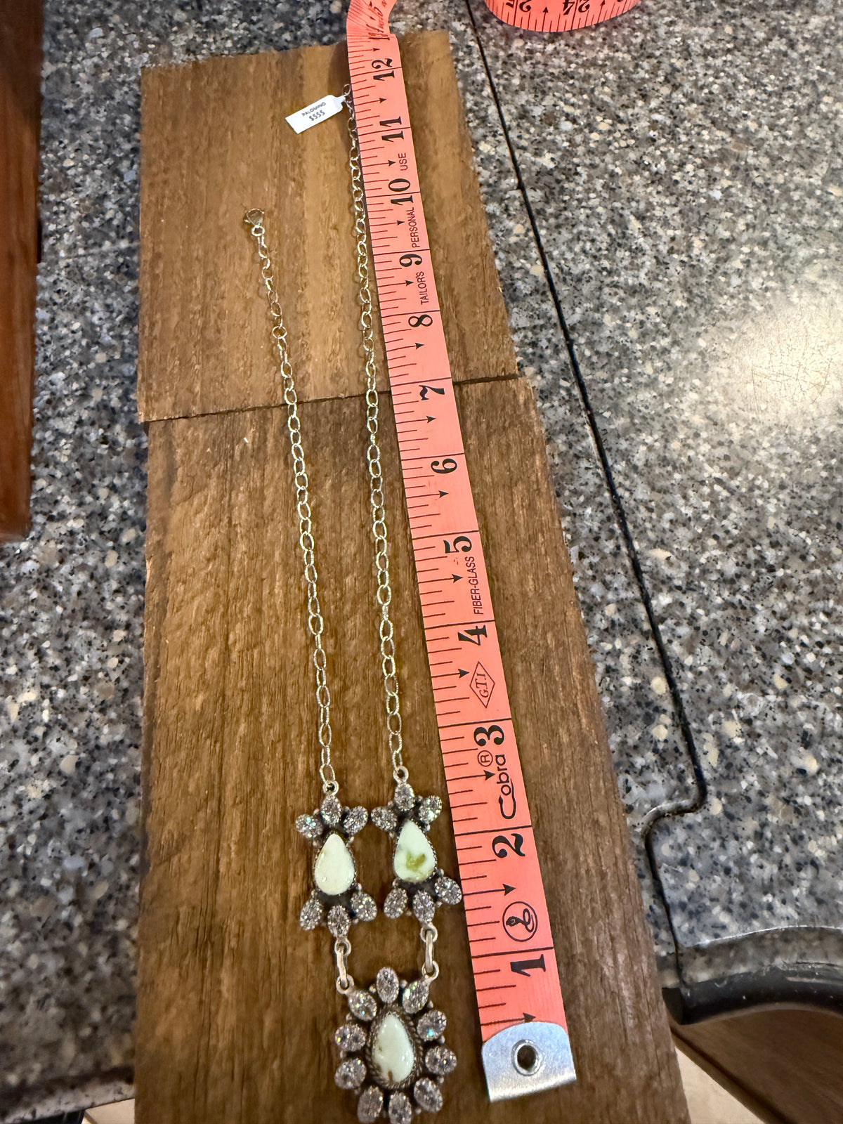 Palomino Turquoise Gemstone and Cubic Zirconia Lariat or Choker Necklace in Sterling Silver 20 Inch Adjustable