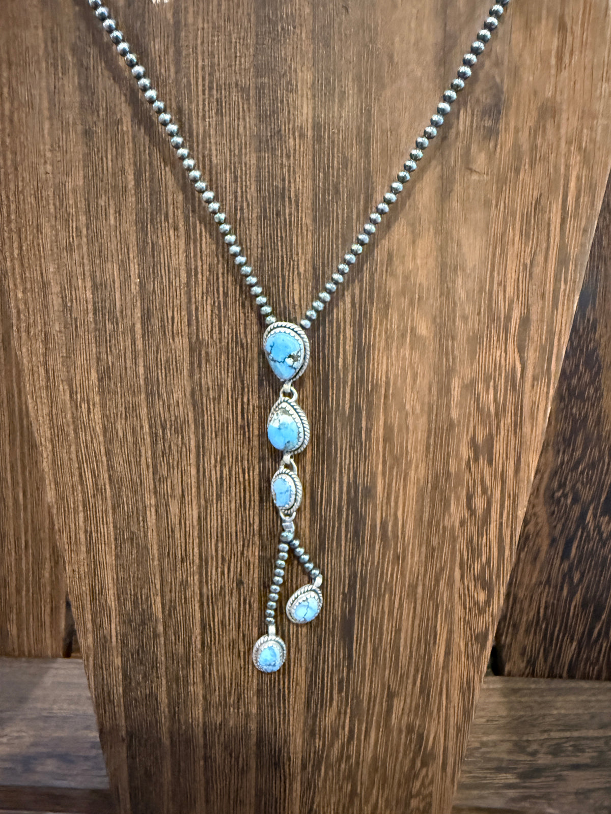 Golden Hills Turquoise Gemstone and 3mm Desert Pearls Necklace in Sterling Silver 16 Inch