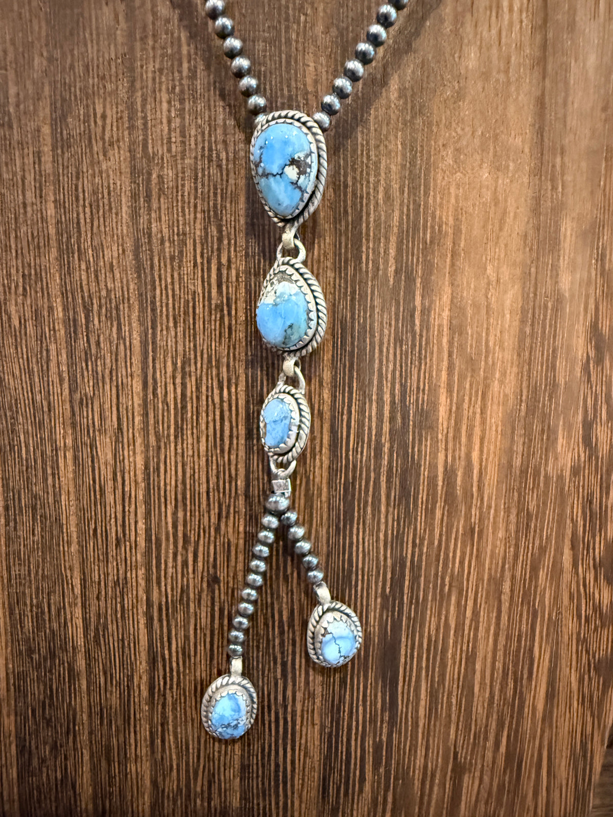 Golden Hills Turquoise Gemstone and 3mm Desert Pearls Necklace in Sterling Silver 16 Inch
