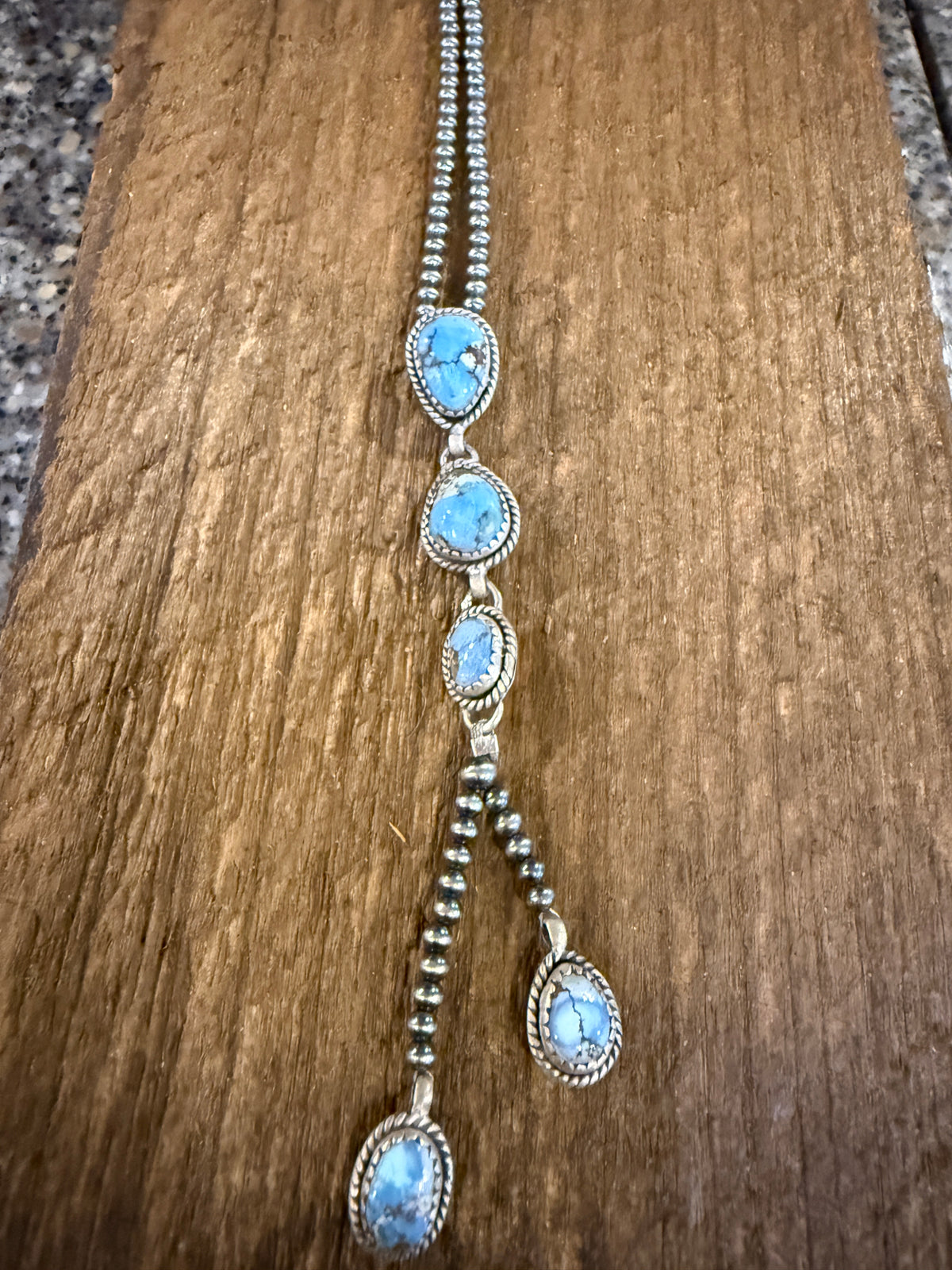 Golden Hills Turquoise Gemstone and 3mm Desert Pearls Necklace in Sterling Silver 16 Inch