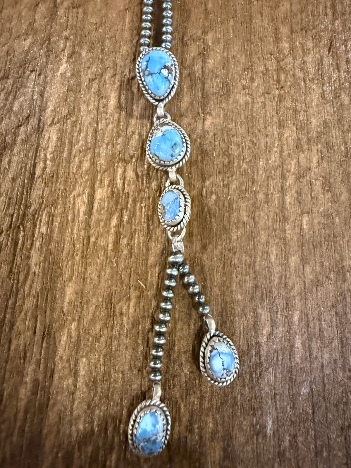 Golden Hills Turquoise Gemstone and 3mm Desert Pearls Necklace in Sterling Silver 16 Inch