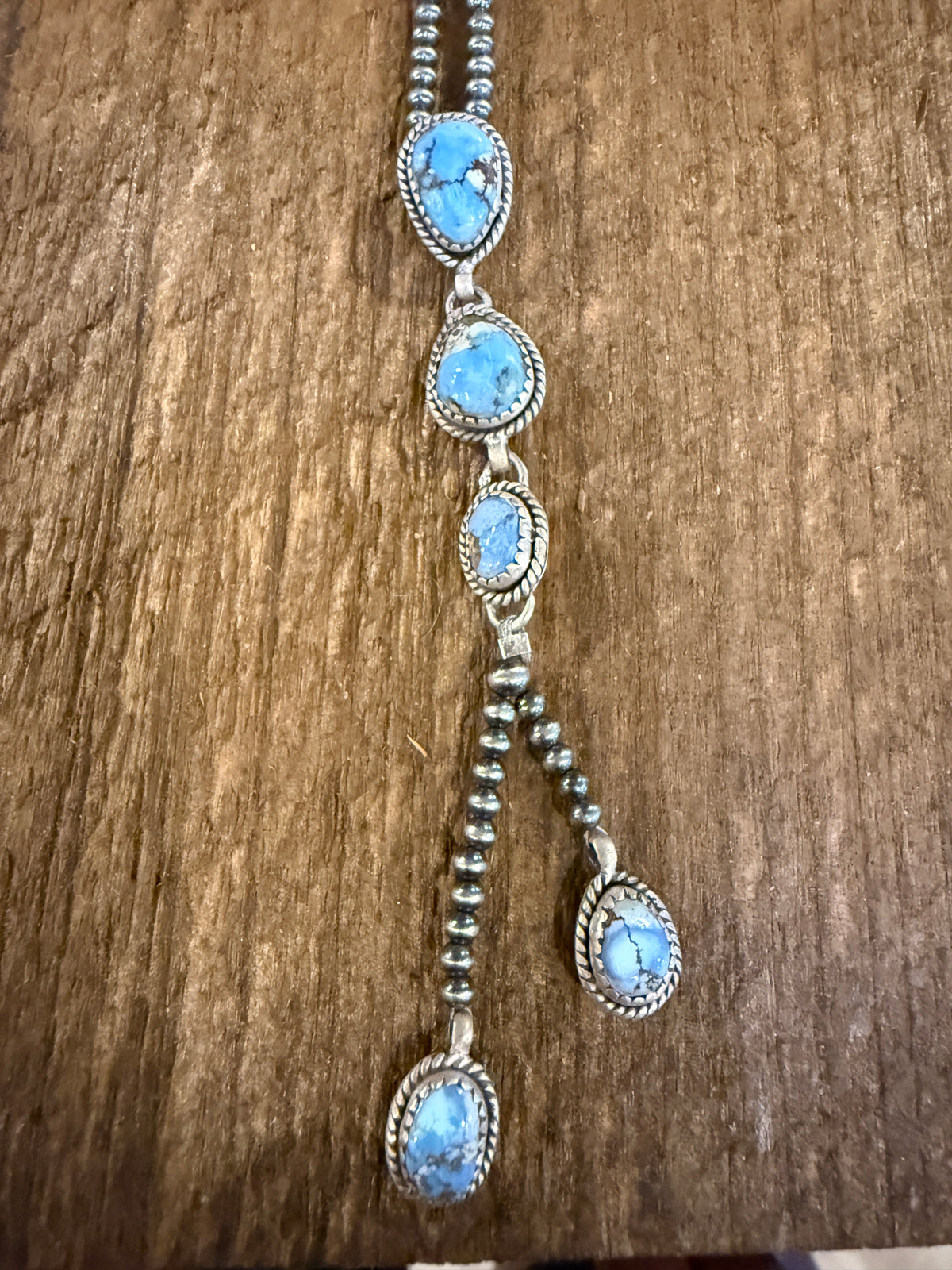 Golden Hills Turquoise Gemstone and 3mm Desert Pearls Necklace in Sterling Silver 16 Inch