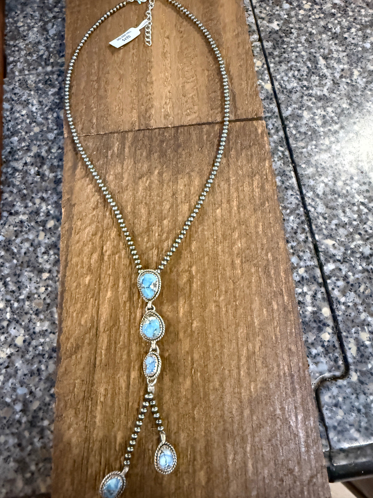 Golden Hills Turquoise Gemstone and 3mm Desert Pearls Necklace in Sterling Silver 16 Inch
