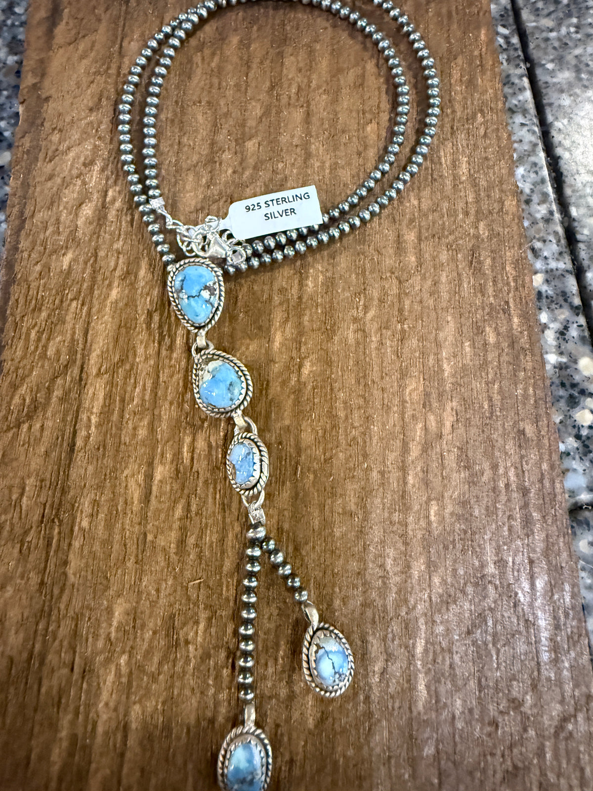 Golden Hills Turquoise Gemstone and 3mm Desert Pearls Necklace in Sterling Silver 16 Inch