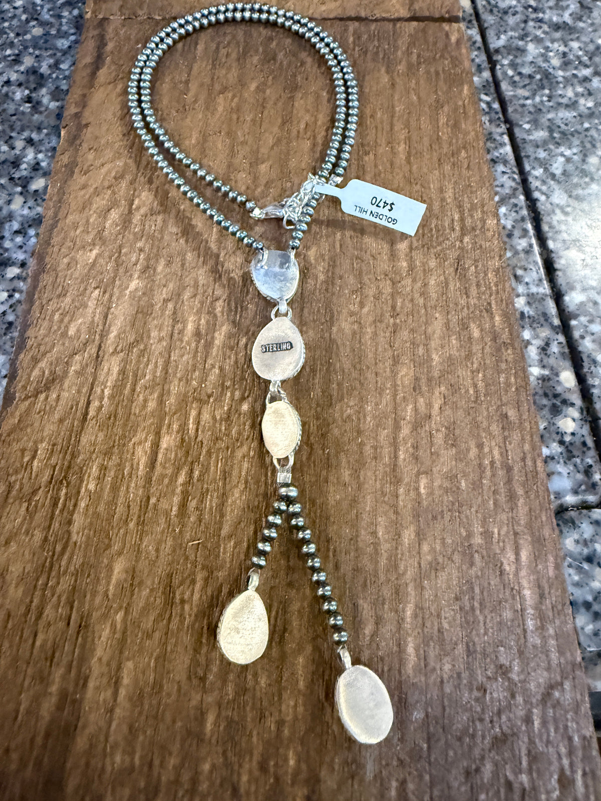 Golden Hills Turquoise Gemstone and 3mm Desert Pearls Necklace in Sterling Silver 16 Inch