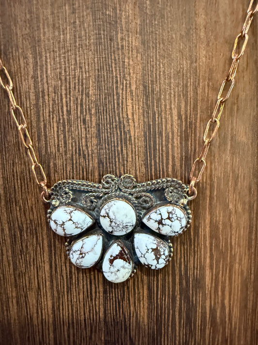 Wild Horse Gemstone Half Cluster Paper Clip Necklace in Genuine Copper 20 Inch