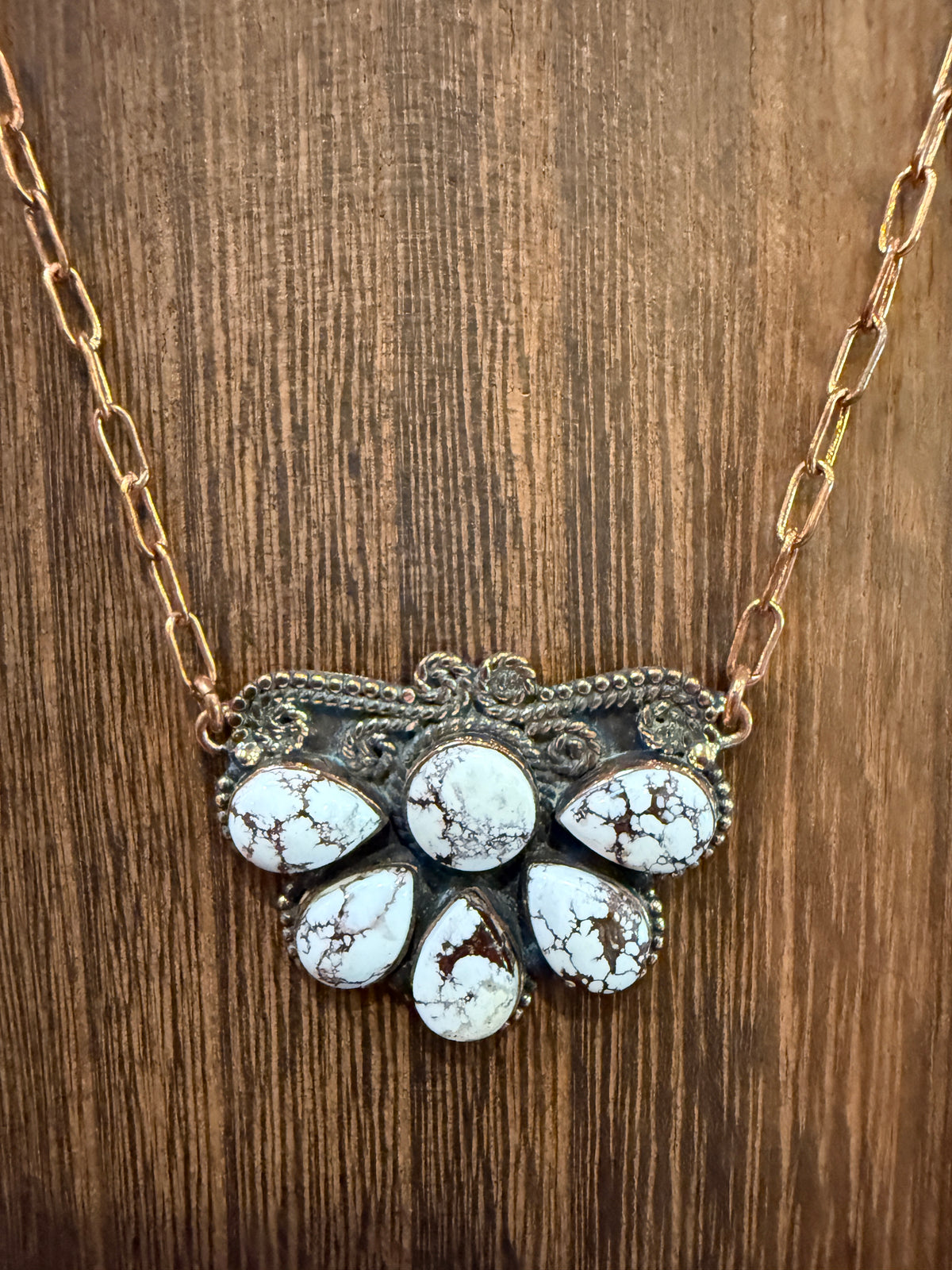 Wild Horse Gemstone Half Cluster Paper Clip Necklace in Genuine Copper 20 Inch