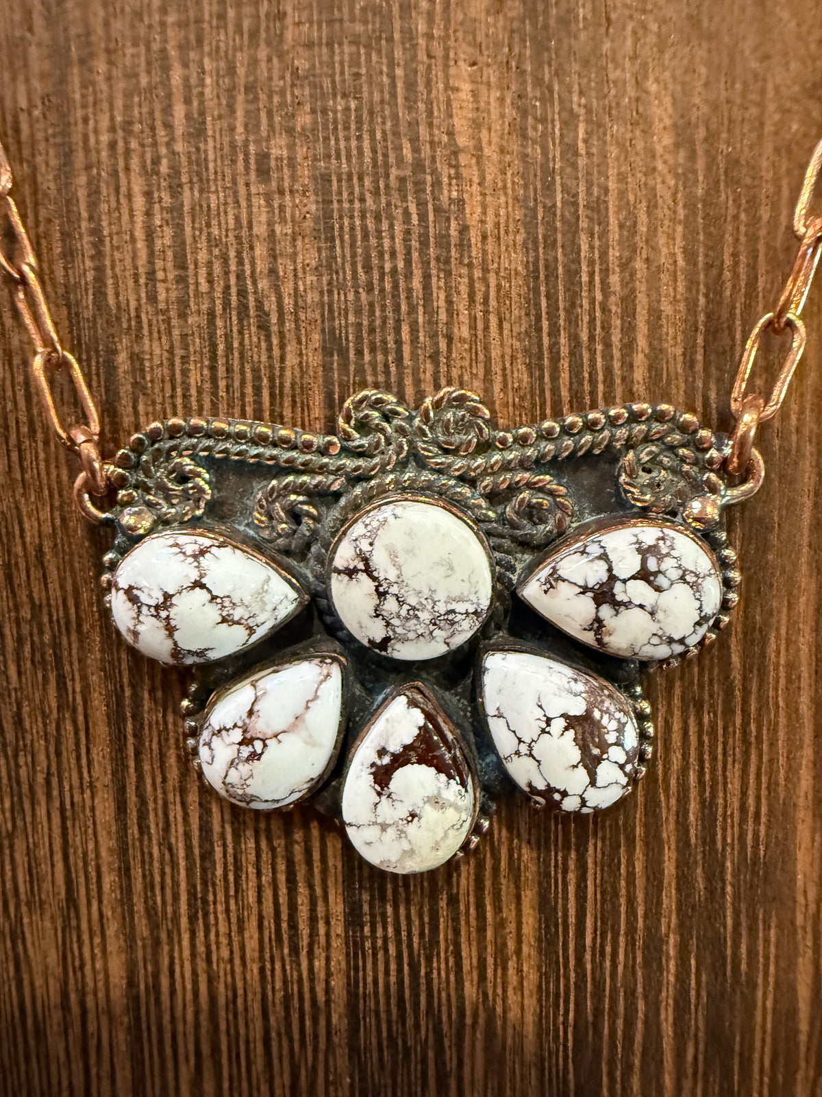 Wild Horse Gemstone Half Cluster Paper Clip Necklace in Genuine Copper 20 Inch