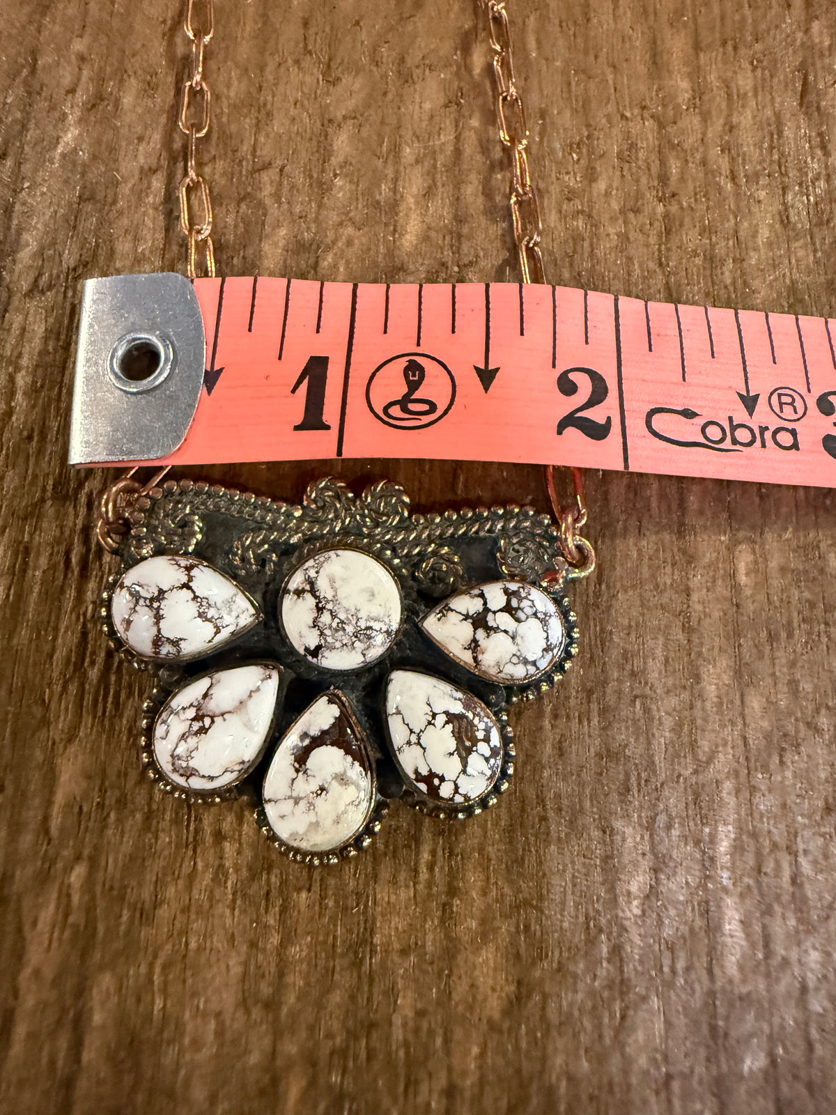 Wild Horse Gemstone Half Cluster Paper Clip Necklace in Genuine Copper 20 Inch
