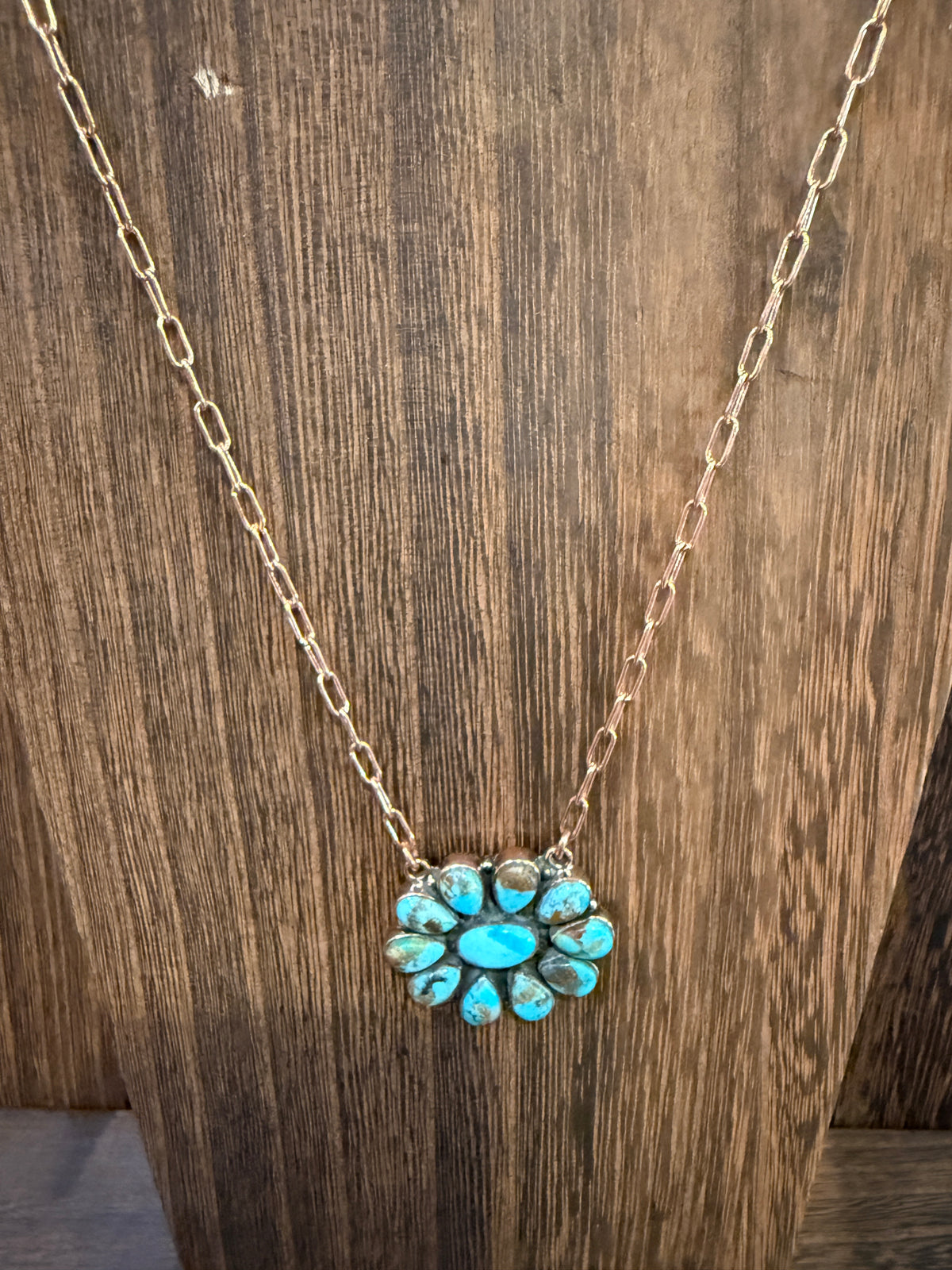 Mohave Turquoise Gemstone Cluster Paper Clip Chain Necklace in Genuine Copper 20 Inch