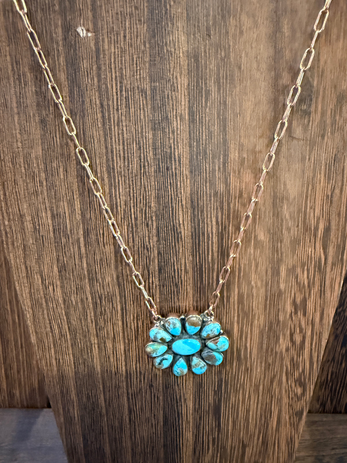 Mohave Turquoise Gemstone Cluster Paper Clip Chain Necklace in Genuine Copper 20 Inch
