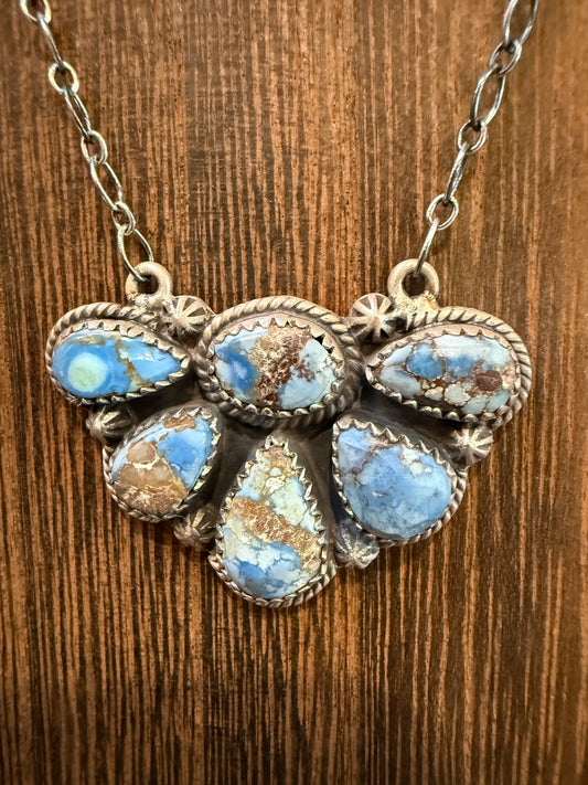 Golden Hills Turquoise Gemstone Half Cluster 20 Inch Necklace in Sterling Silver