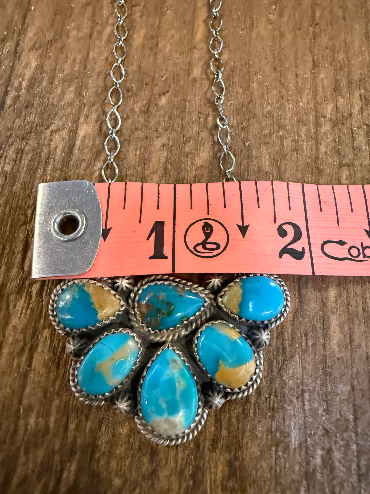 Kingman Turquoise Gemstone Half Cluster 20 Inch Necklace In Sterling Silver