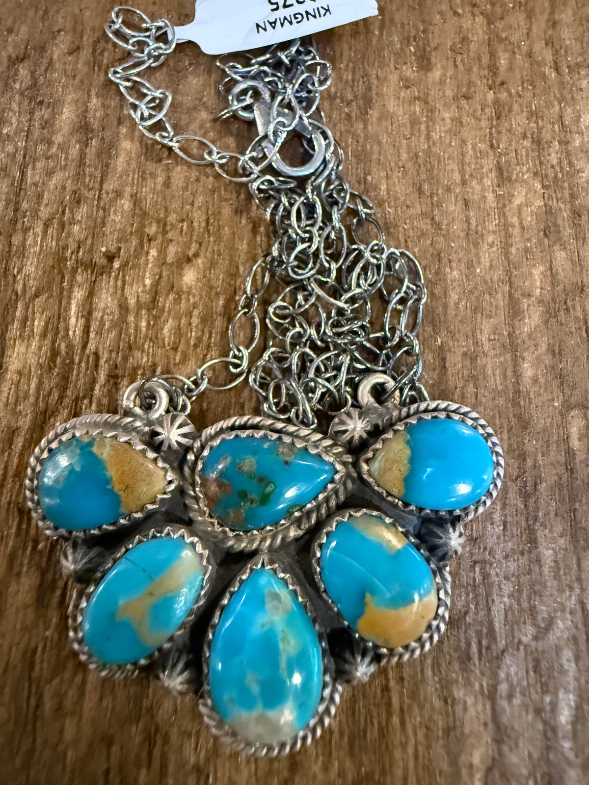 Kingman Turquoise Gemstone Half Cluster 20 Inch Necklace In Sterling Silver