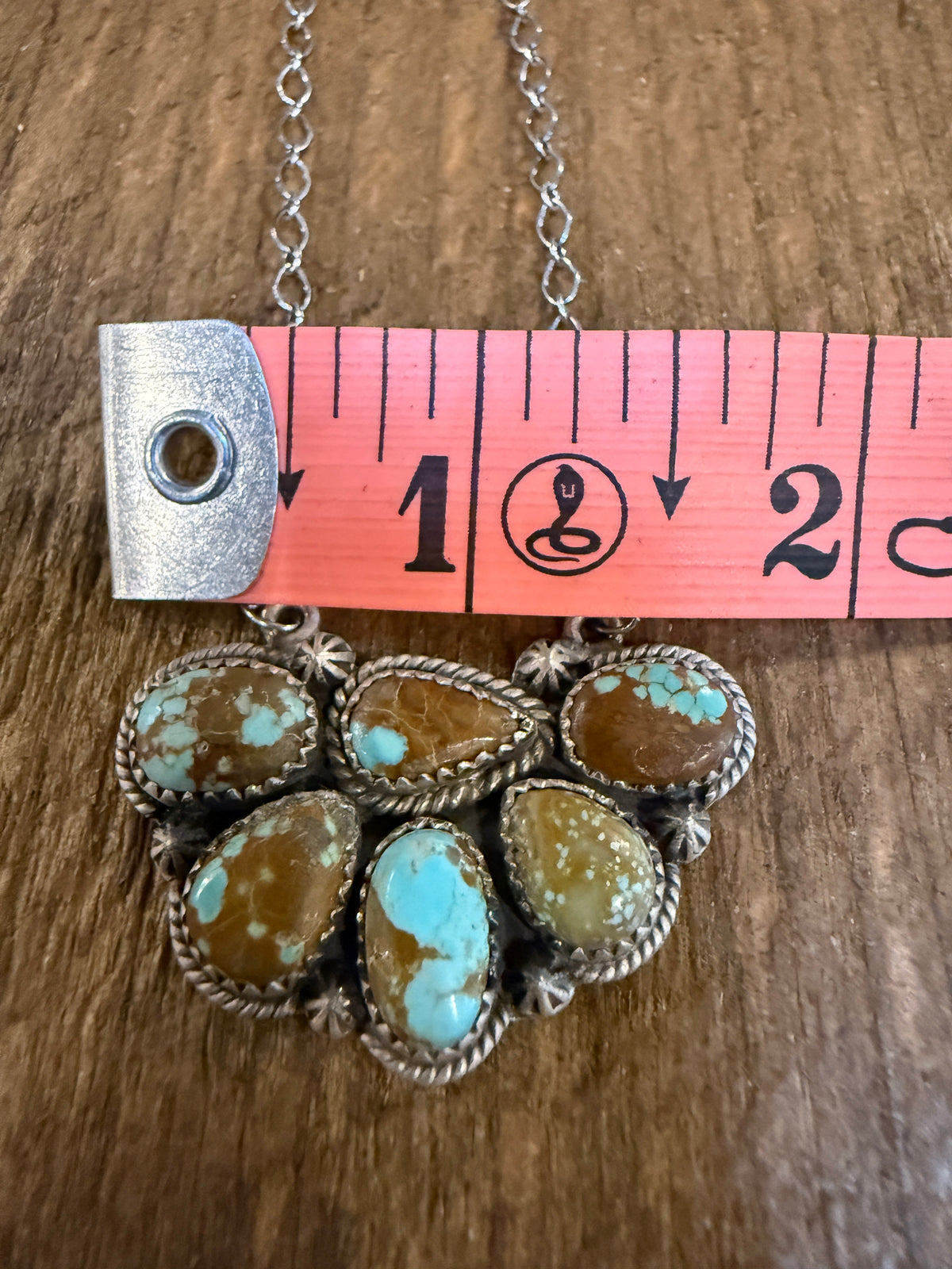 Number 8 Mine Turquoise Gemstone 20 Inch Chain Half Cluster Pendant Necklace in Sterling Silver