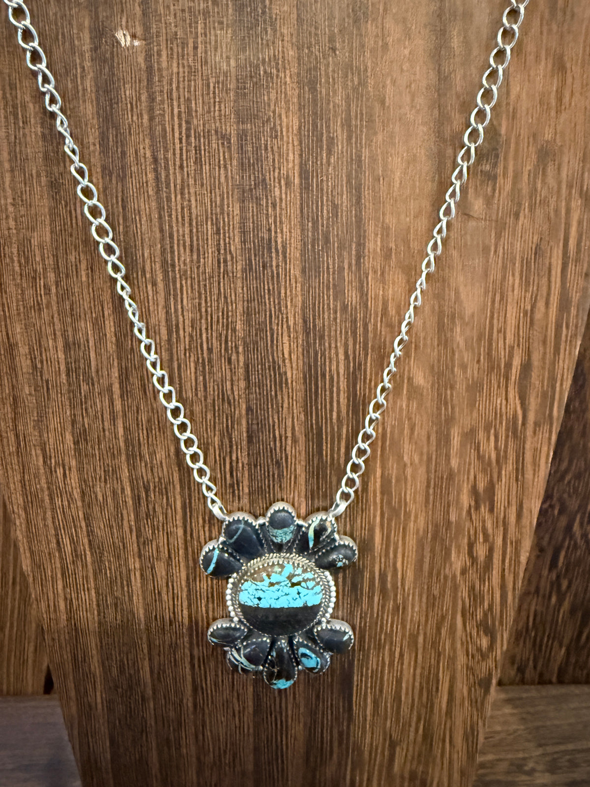 Blackjack Turquoise Gemstone 20 Inch Pendant Necklace in Sterling Silver