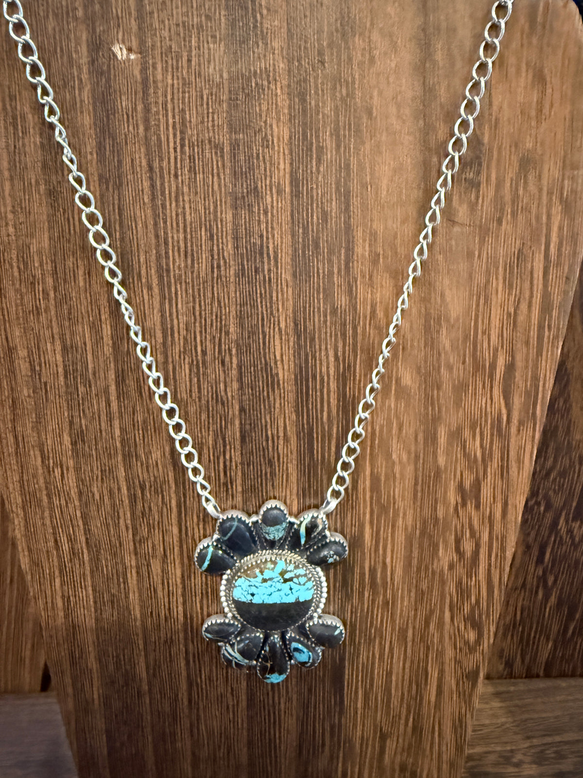 Blackjack Turquoise Gemstone 20 Inch Pendant Necklace in Sterling Silver