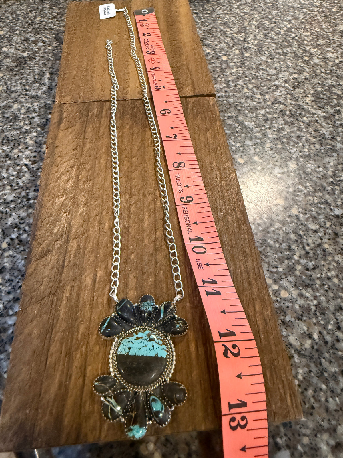 Blackjack Turquoise Gemstone 20 Inch Pendant Necklace in Sterling Silver
