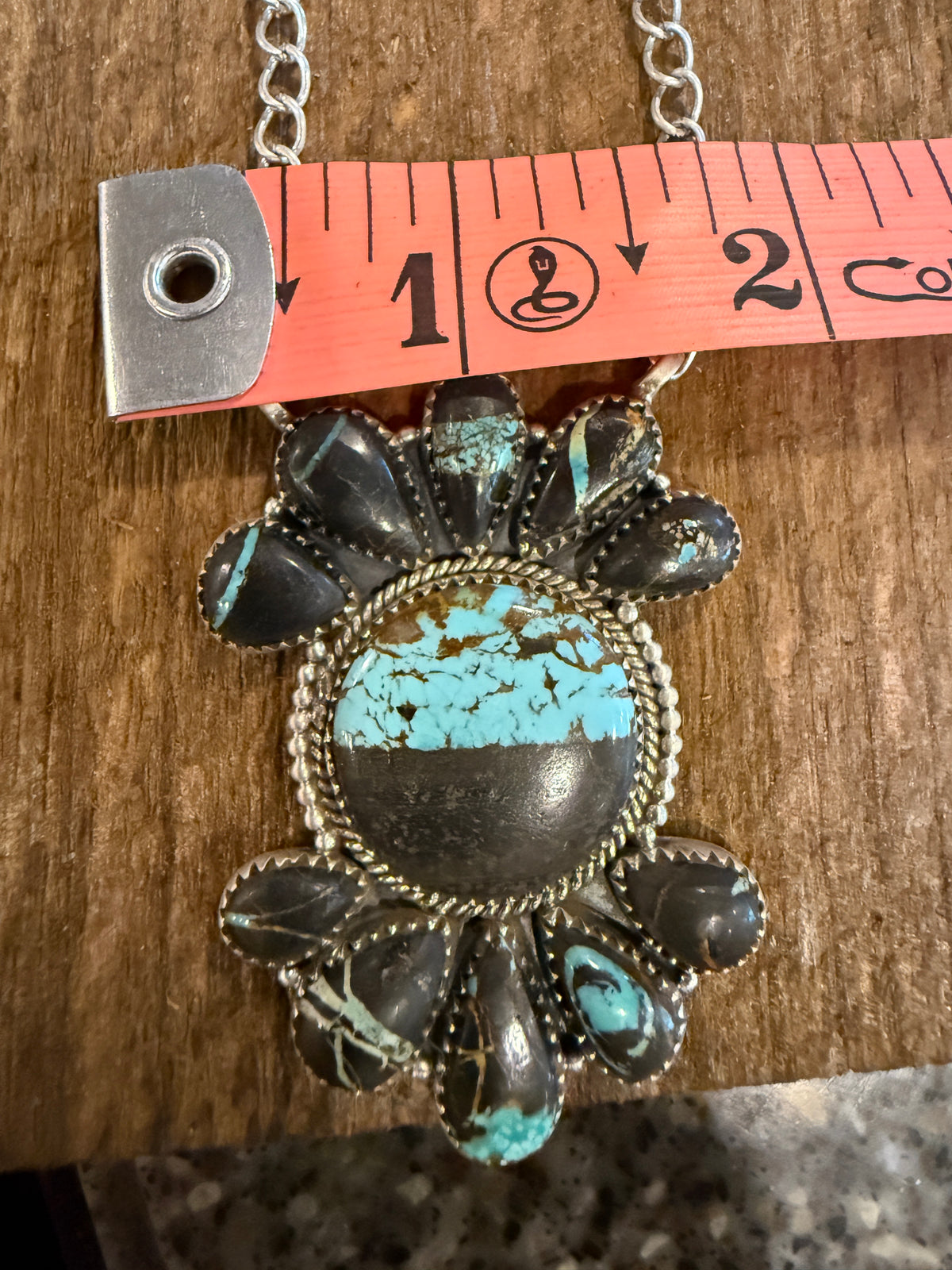 Blackjack Turquoise Gemstone 20 Inch Pendant Necklace in Sterling Silver