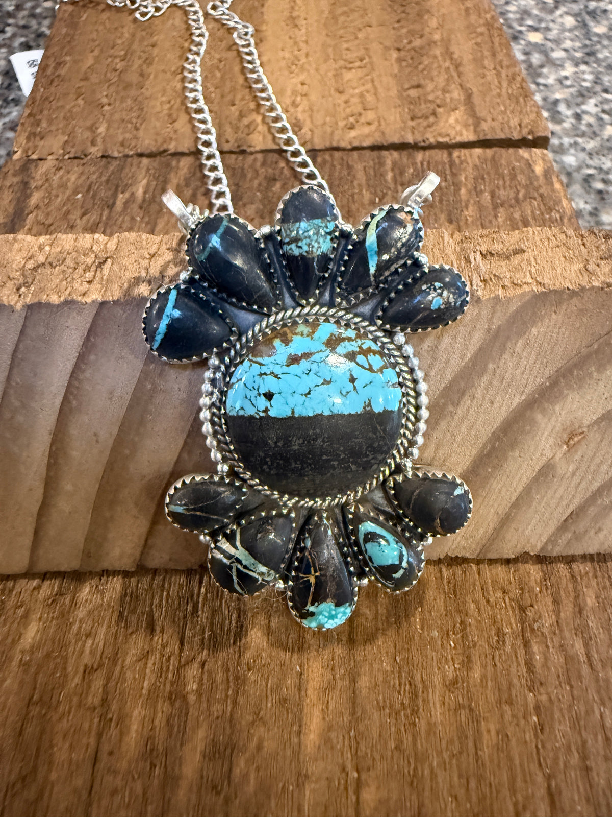 Blackjack Turquoise Gemstone 20 Inch Pendant Necklace in Sterling Silver