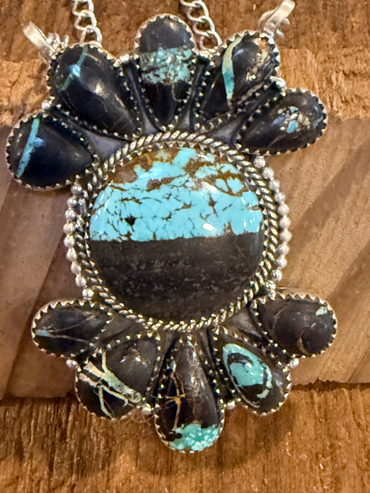 Blackjack Turquoise Gemstone 20 Inch Pendant Necklace in Sterling Silver