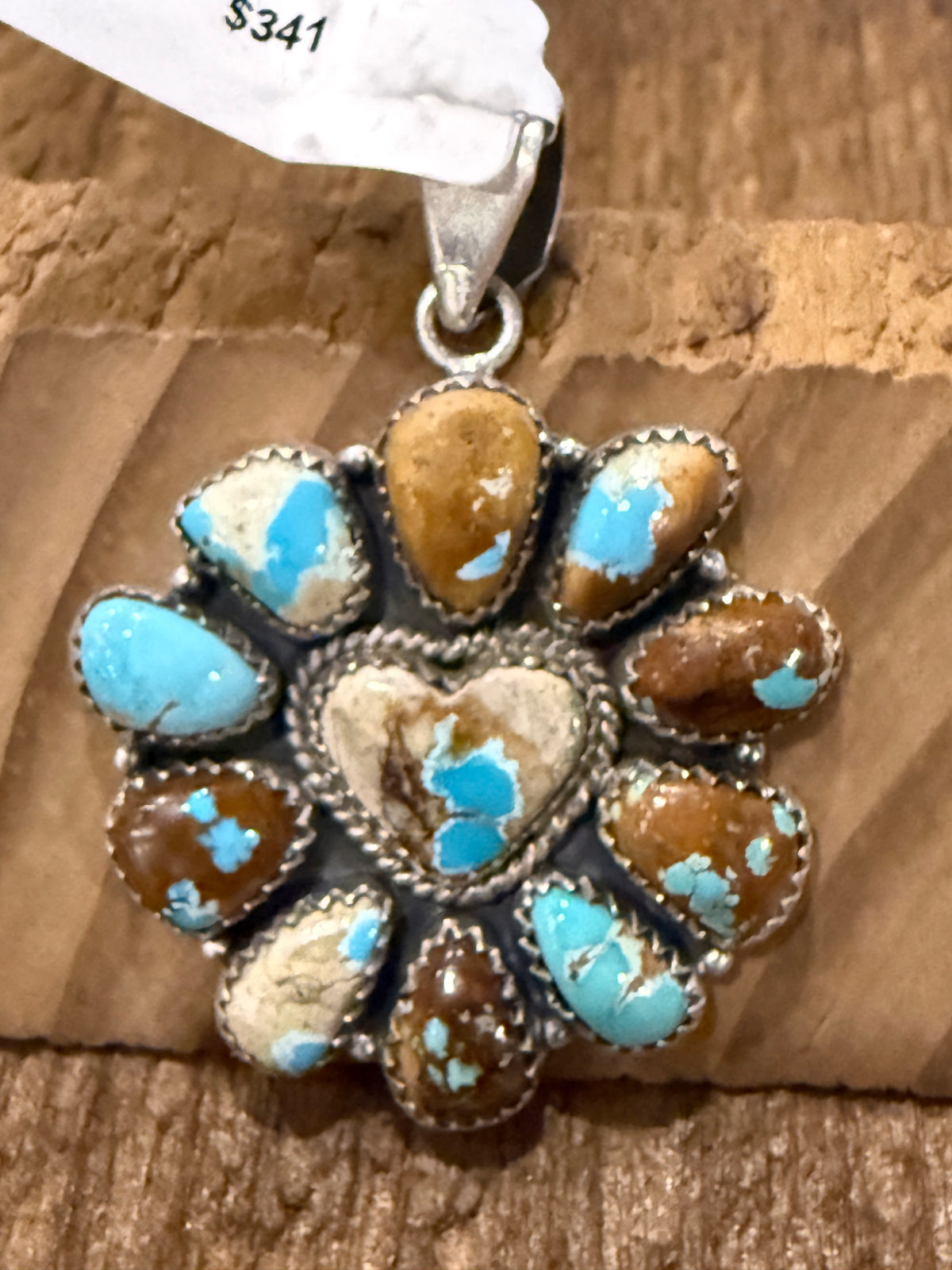 Royston Turquoise Gemstone Heart Cluster 1.50 Inch Pendant in Sterling Silver