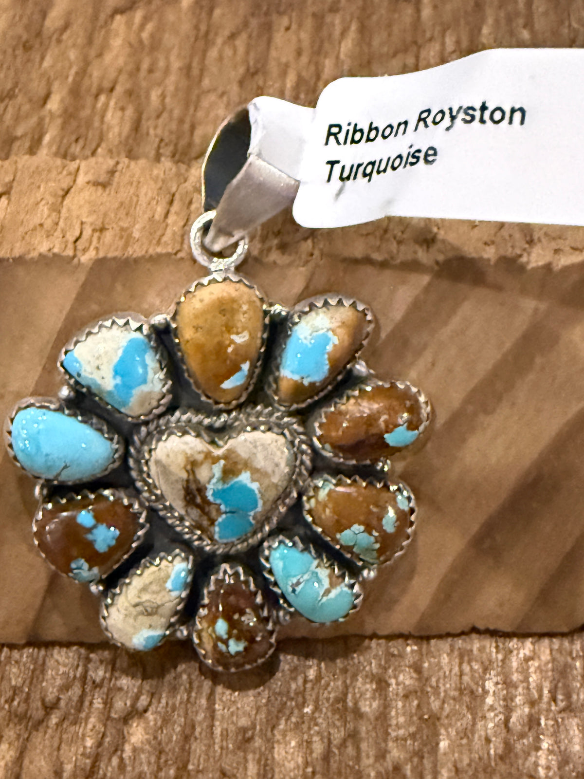 Royston Turquoise Gemstone Heart Cluster 1.50 Inch Pendant in Sterling Silver