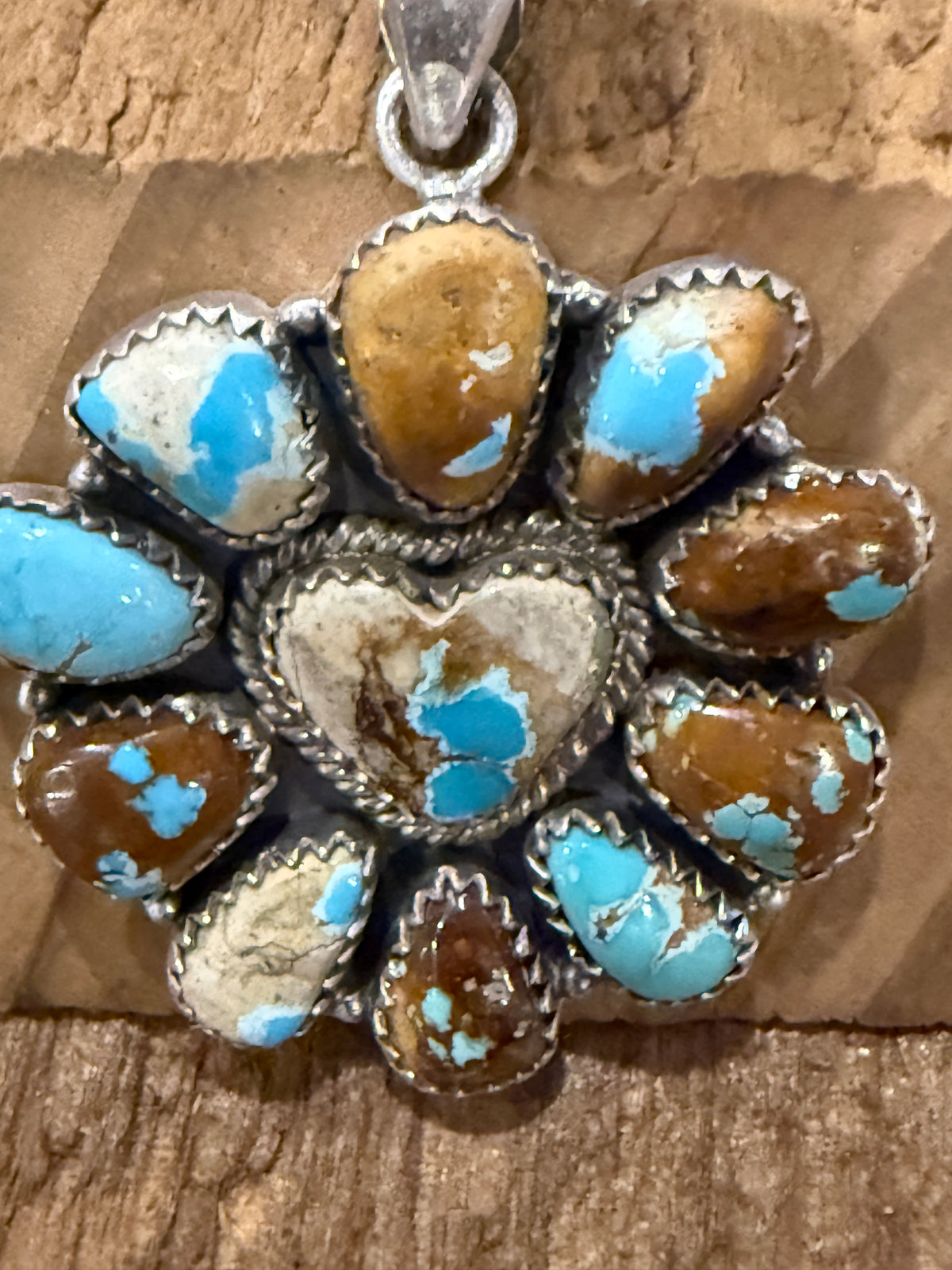 Royston Turquoise Gemstone Heart Cluster 1.50 Inch Pendant in Sterling Silver
