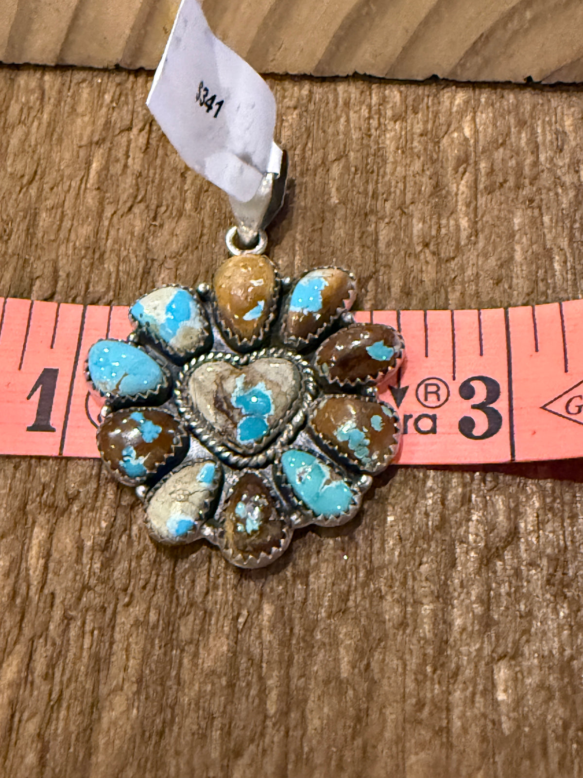Royston Turquoise Gemstone Heart Cluster 1.50 Inch Pendant in Sterling Silver