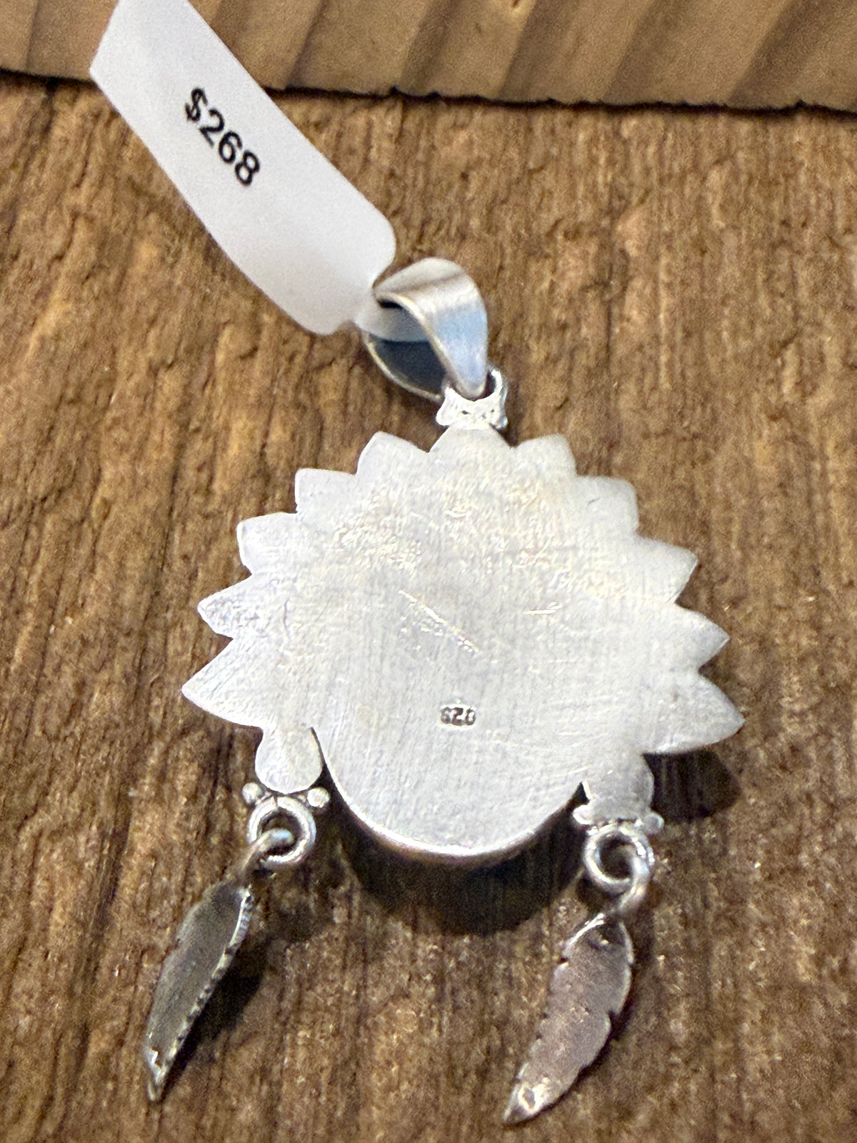 Blackjack Turquoise Gemstone 2.5 Inch Headdress Pendant in Sterling Silver
