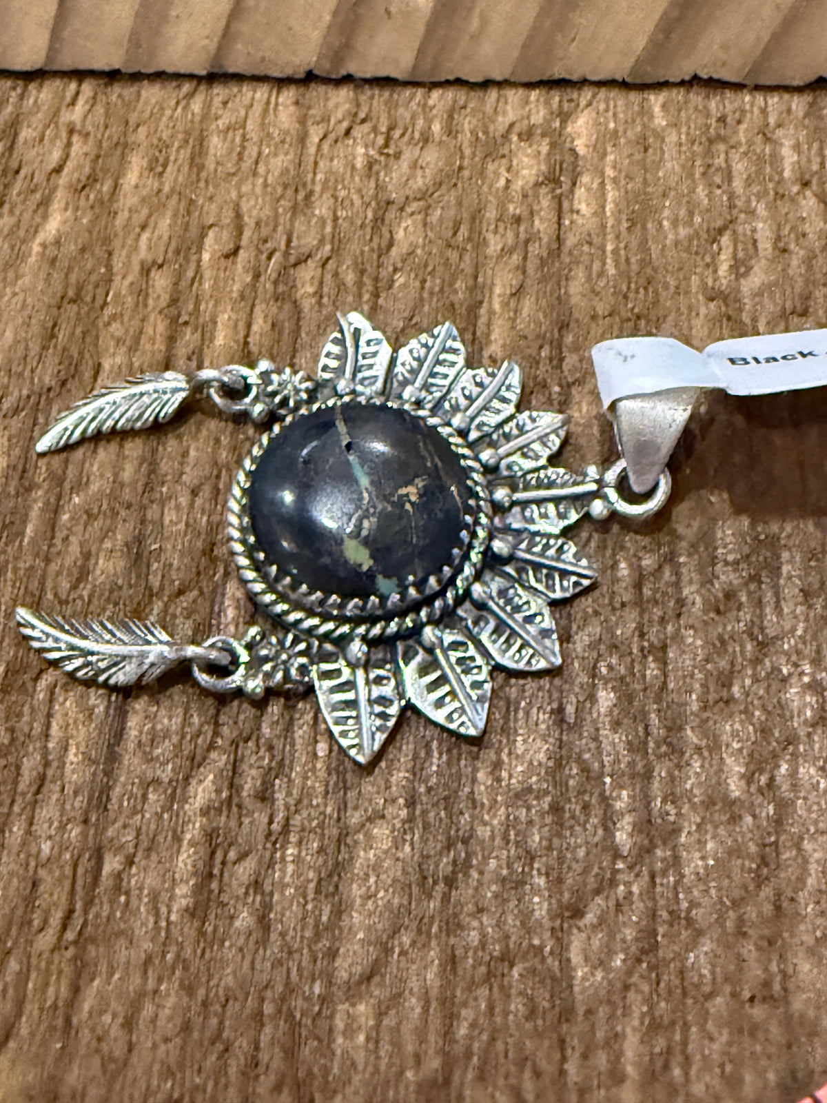 Nevada Blackjack Turquoise Gemstone 2 Inch Headdress Pendant in Sterling Silver