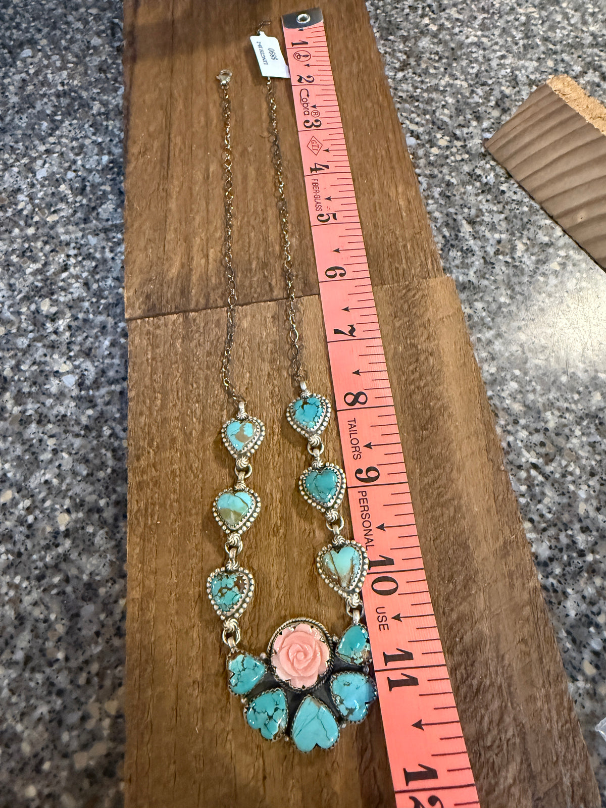 Number 8 Mine and Queen Pink Conch Rose 20 Inch Lariat Necklace in Sterling Silver