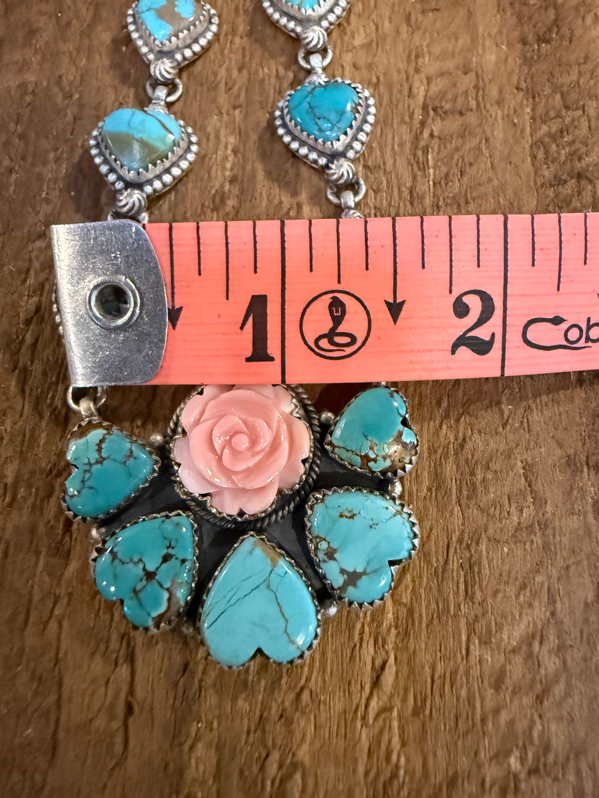 Number 8 Mine and Queen Pink Conch Rose 20 Inch Lariat Necklace in Sterling Silver