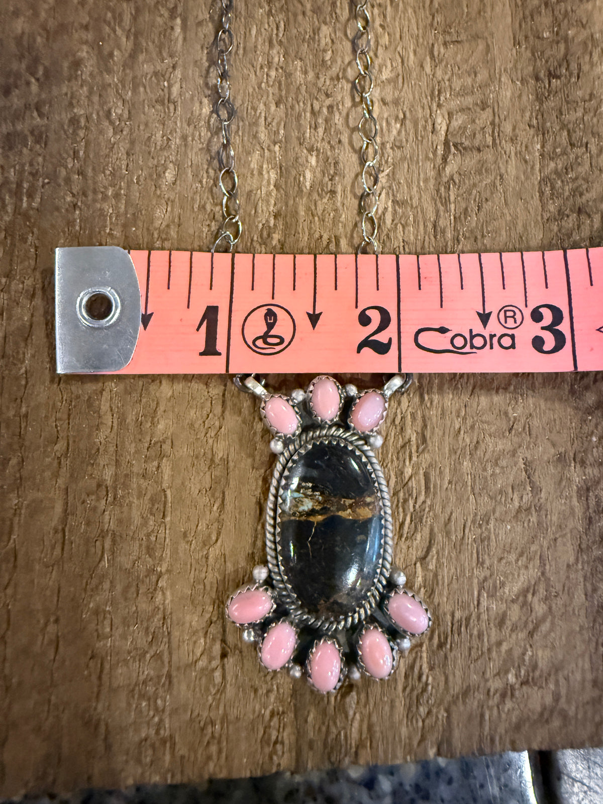 Nevada Blackjack Turquoise and Queen Pink Conch 19 Inch Chain Necklace in Sterling Silver