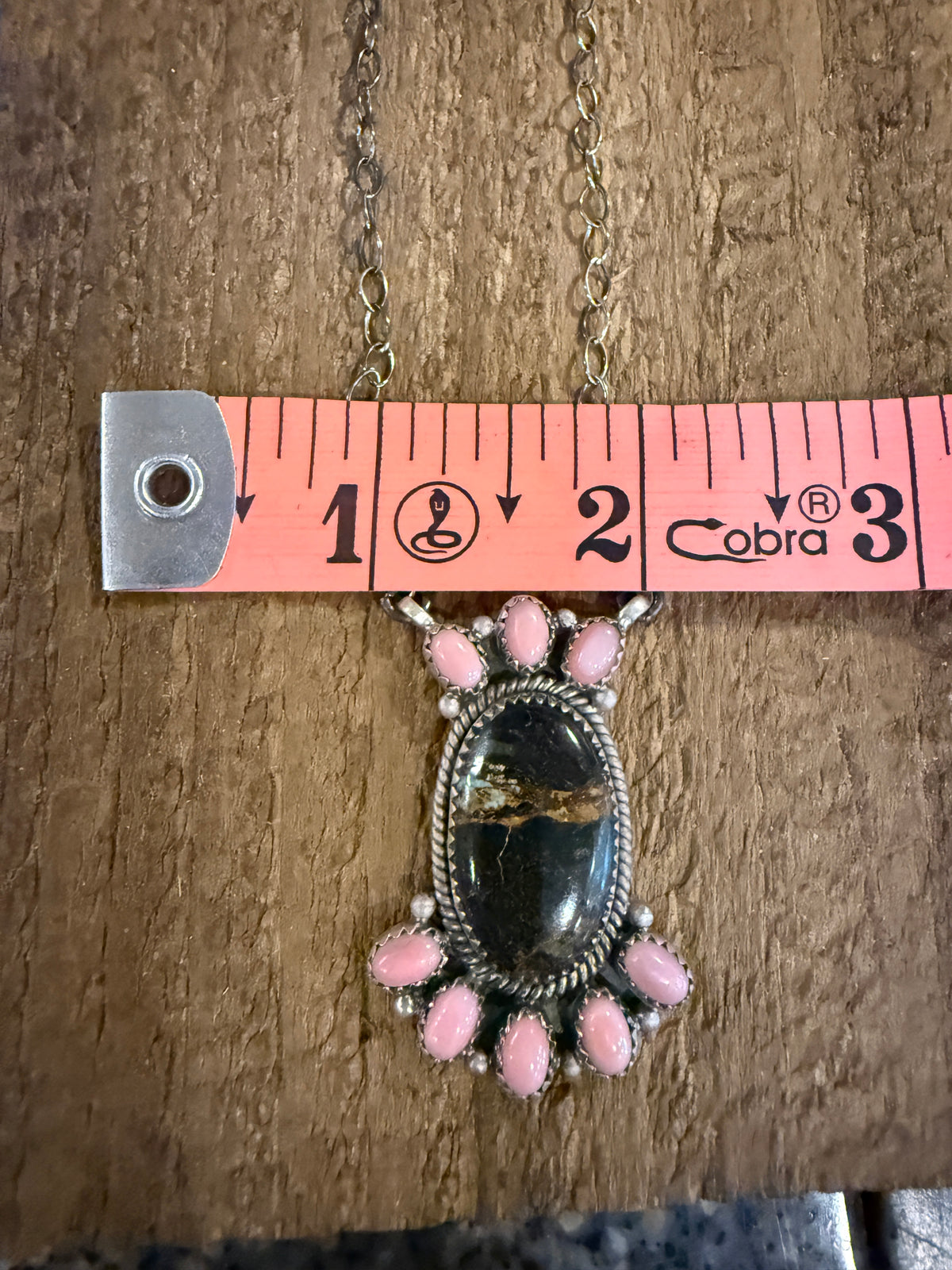 Nevada Blackjack Turquoise and Queen Pink Conch 19 Inch Chain Necklace in Sterling Silver