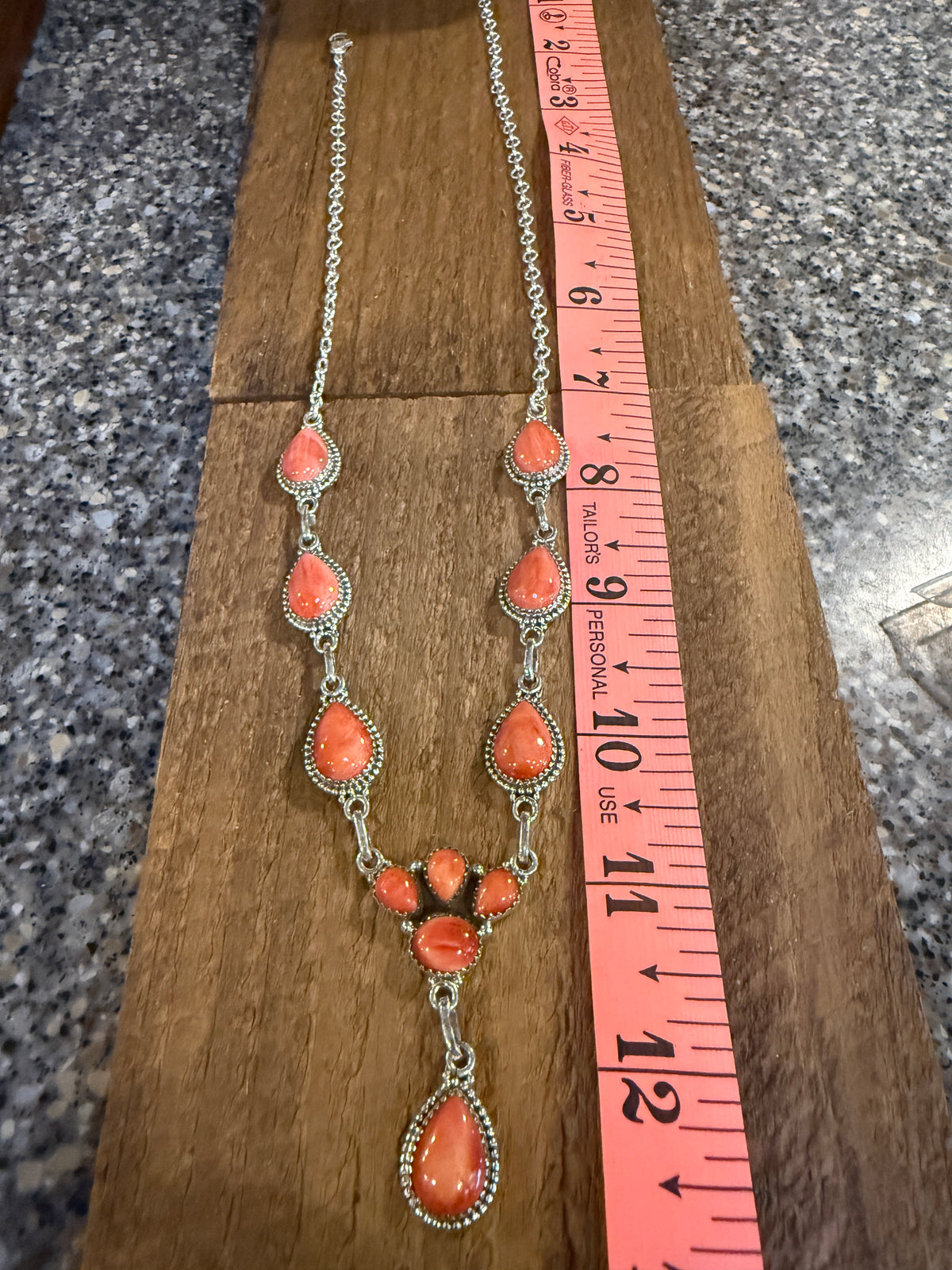 Orange Spiny Turquoise Gemstone 20 Inch Lariat or Choker Adjustable Chain Necklace in Sterling Silver
