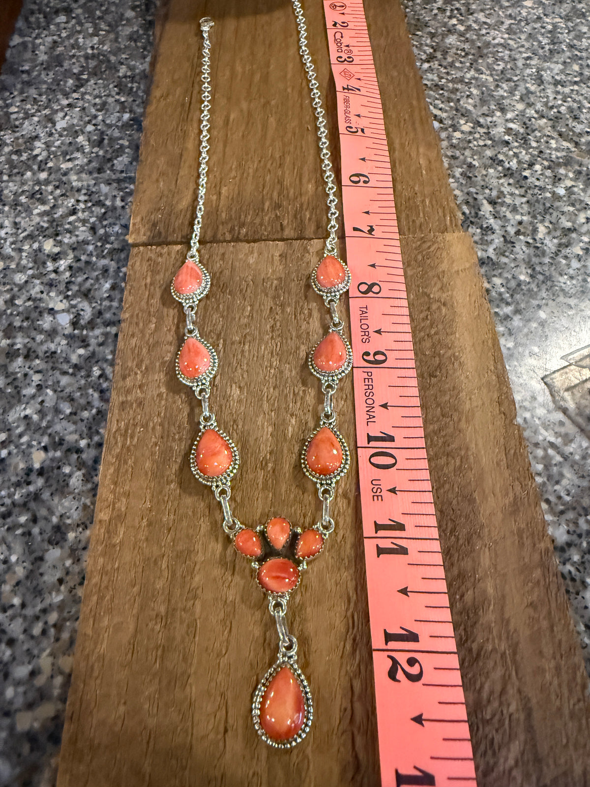 Orange Spiny Turquoise Gemstone 20 Inch Lariat or Choker Adjustable Chain Necklace in Sterling Silver