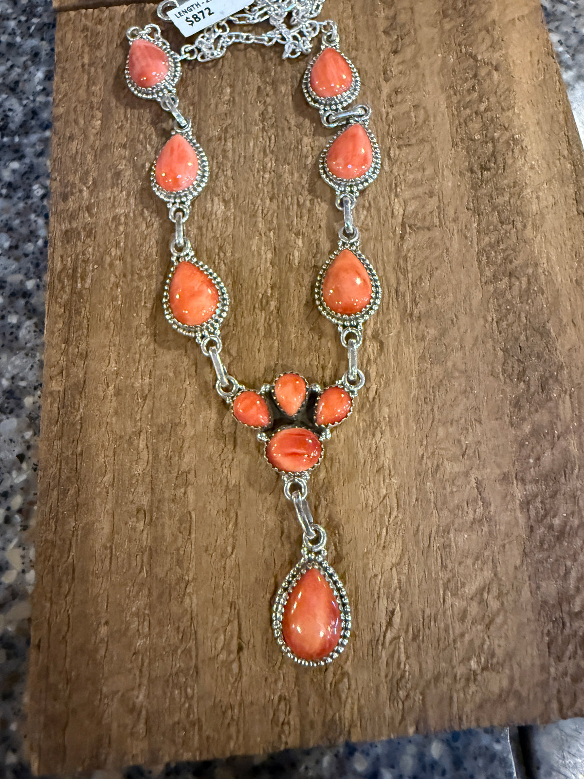 Orange Spiny Turquoise Gemstone 20 Inch Lariat or Choker Adjustable Chain Necklace in Sterling Silver