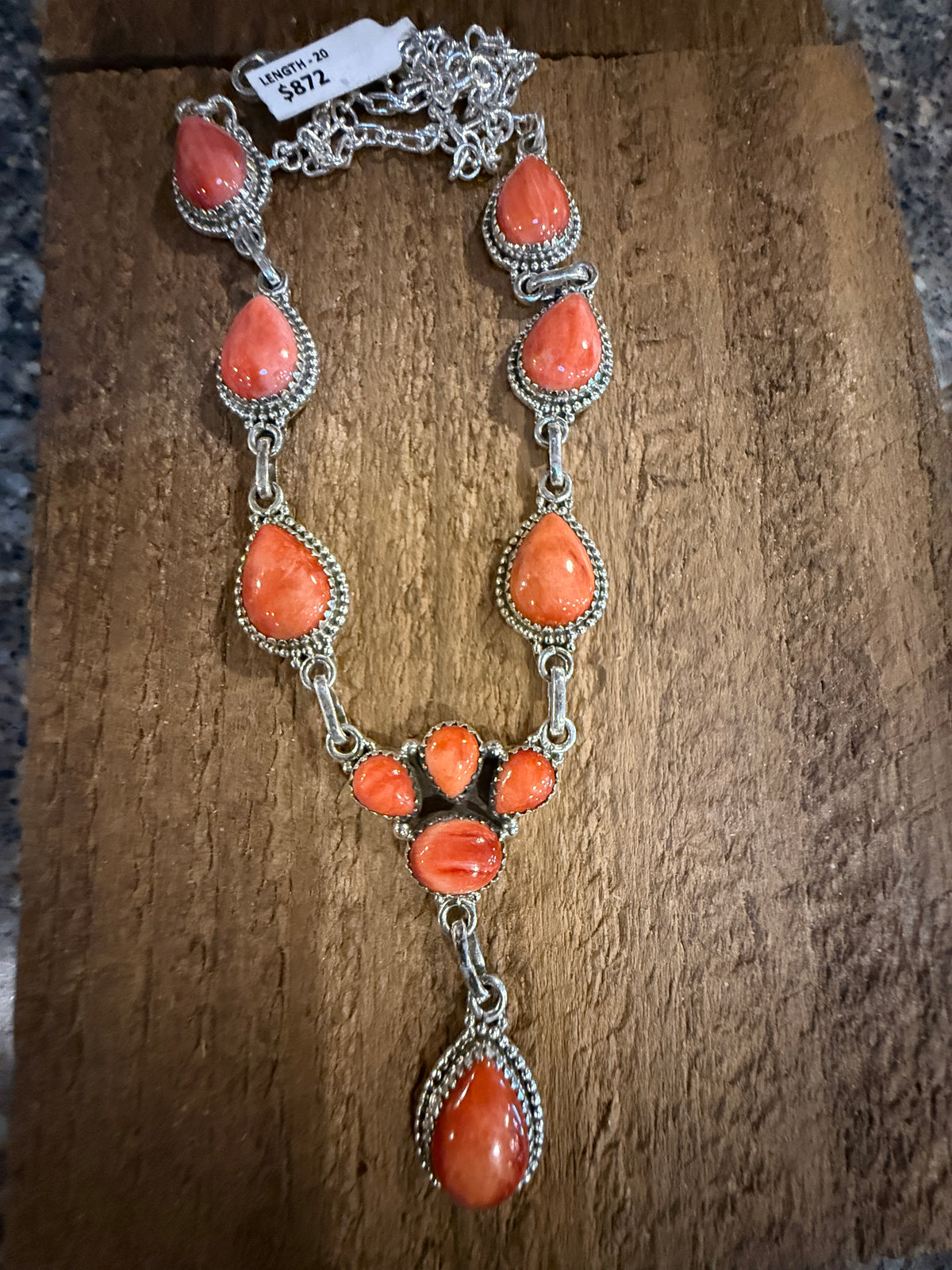 Orange Spiny Turquoise Gemstone 20 Inch Lariat or Choker Adjustable Chain Necklace in Sterling Silver