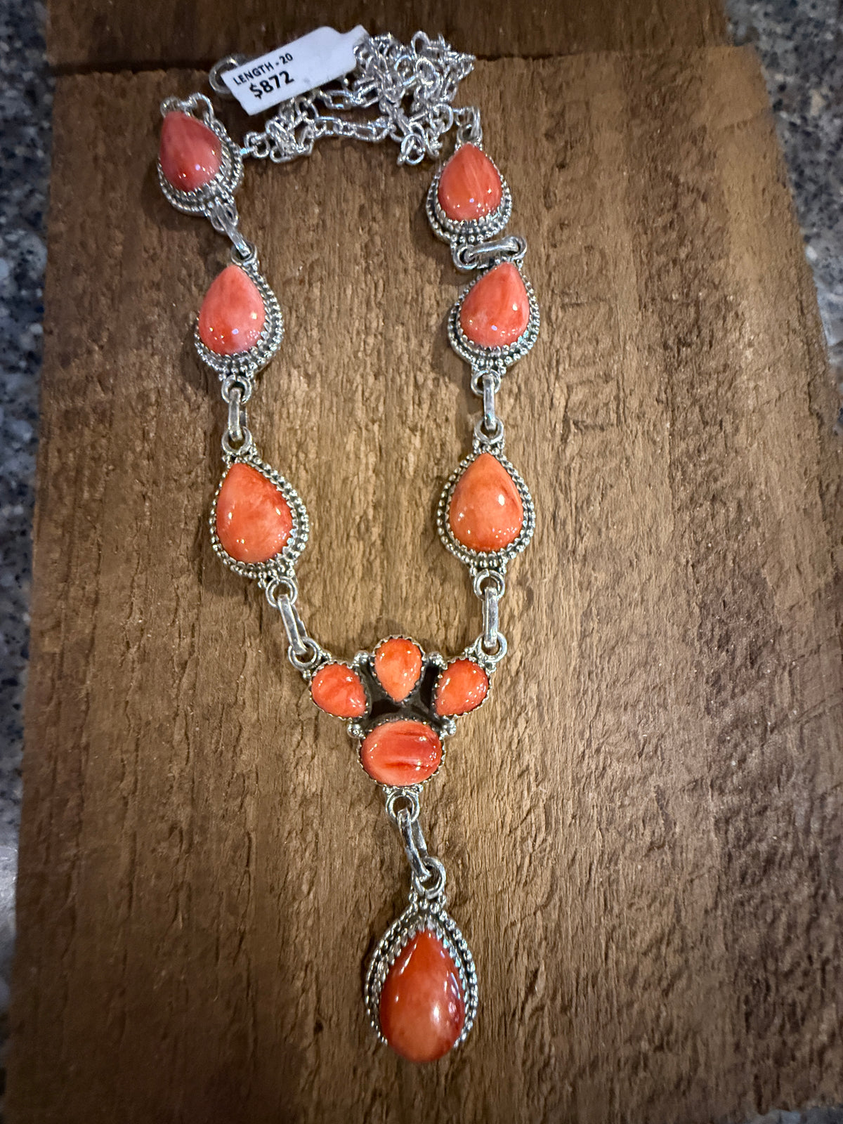 Orange Spiny Turquoise Gemstone 20 Inch Lariat or Choker Adjustable Chain Necklace in Sterling Silver
