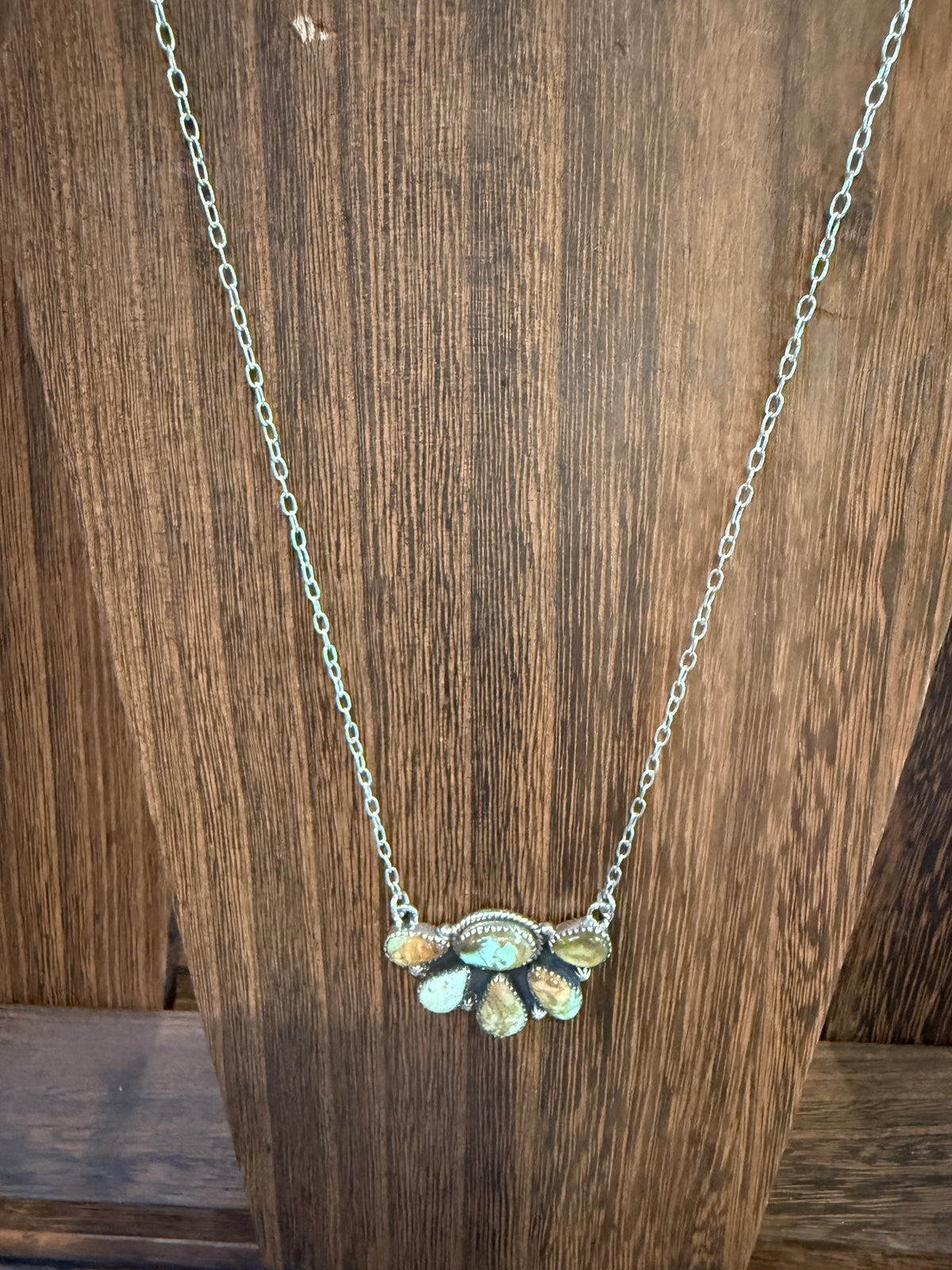 Pilot Mountain Turquoise Gemstone 19 Inch Half Cluster Chain Necklace in Sterling Silver