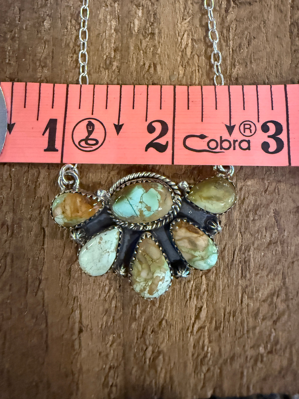 Pilot Mountain Turquoise Gemstone 19 Inch Half Cluster Chain Necklace in Sterling Silver