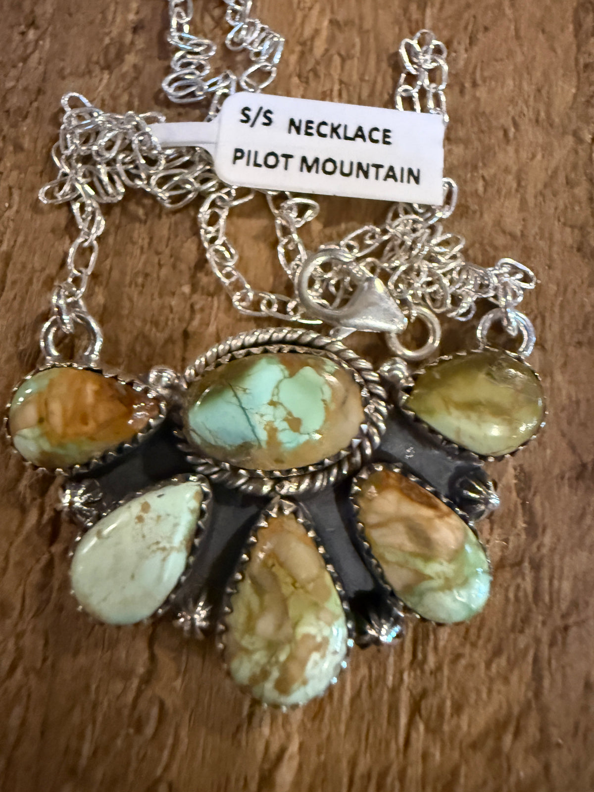 Pilot Mountain Turquoise Gemstone 19 Inch Half Cluster Chain Necklace in Sterling Silver
