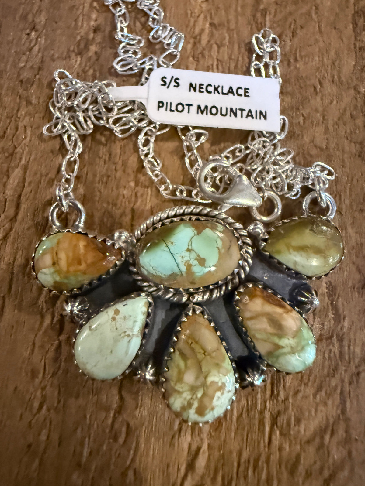 Pilot Mountain Turquoise Gemstone 19 Inch Half Cluster Chain Necklace in Sterling Silver