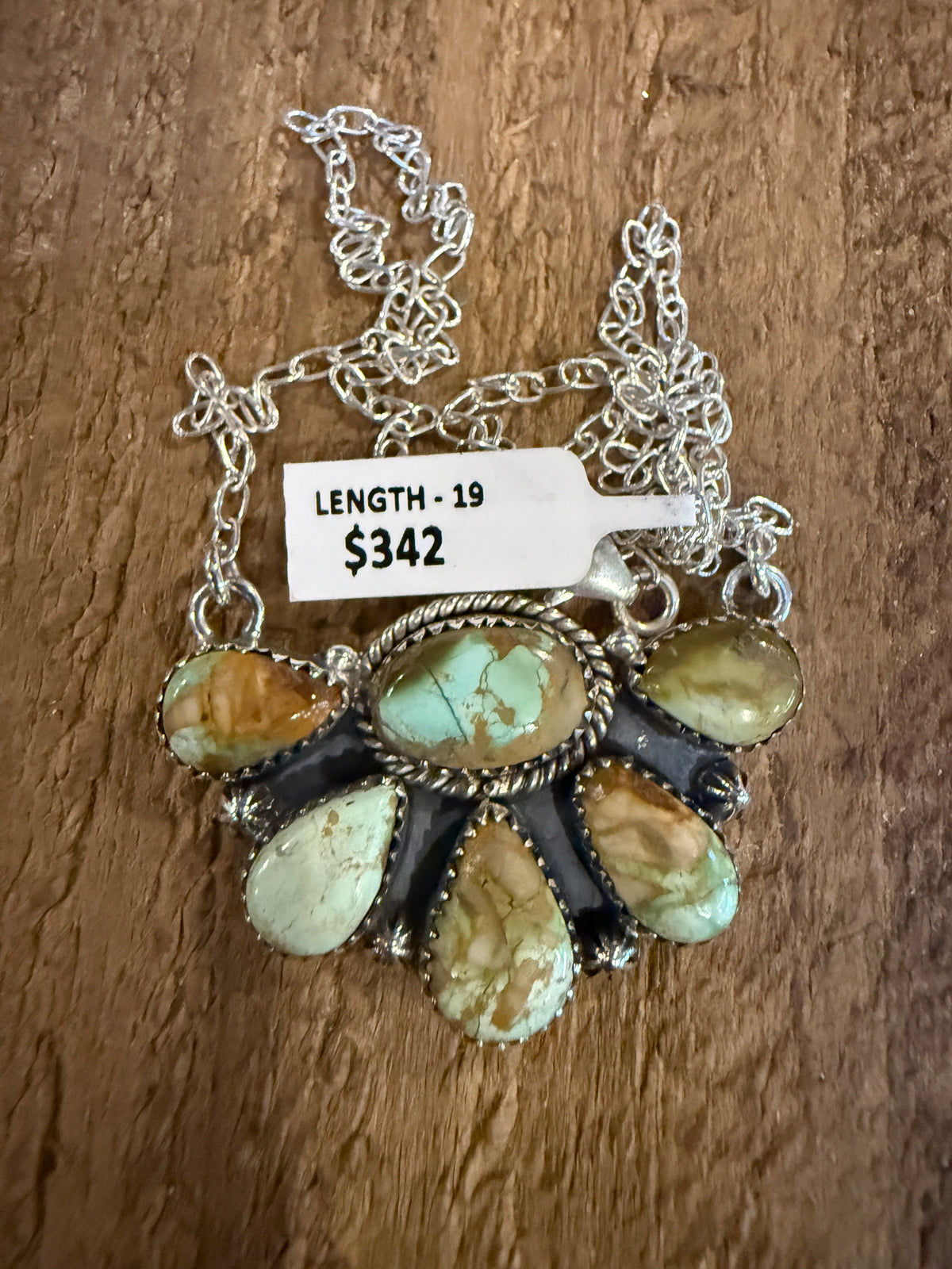 Pilot Mountain Turquoise Gemstone 19 Inch Half Cluster Chain Necklace in Sterling Silver